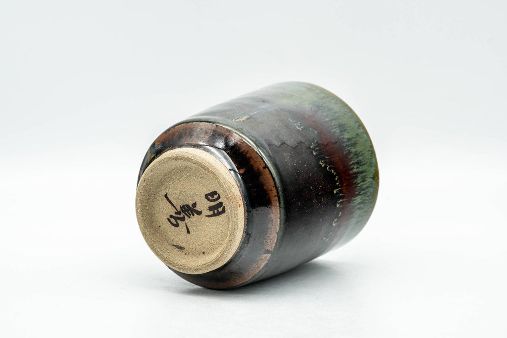 Japanese Teacup - Black Green Drip-Glazed Yunomi - 150ml