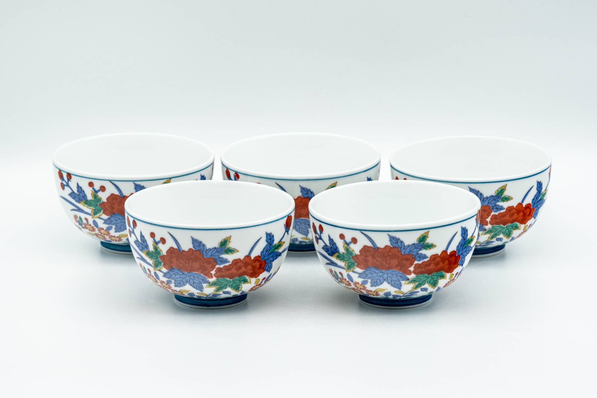 Japanese Tea Set - Floral Arita-yaki Debeso Kyusu Teapot with 5 Yunomi Teacups