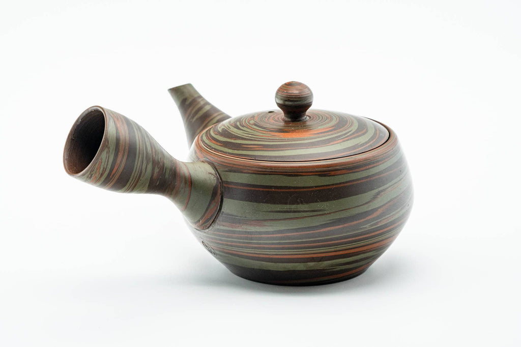 Japanese Kyusu - Glossy Green Nerikomi Tokoname-yaki Mesh Teapot - 230ml