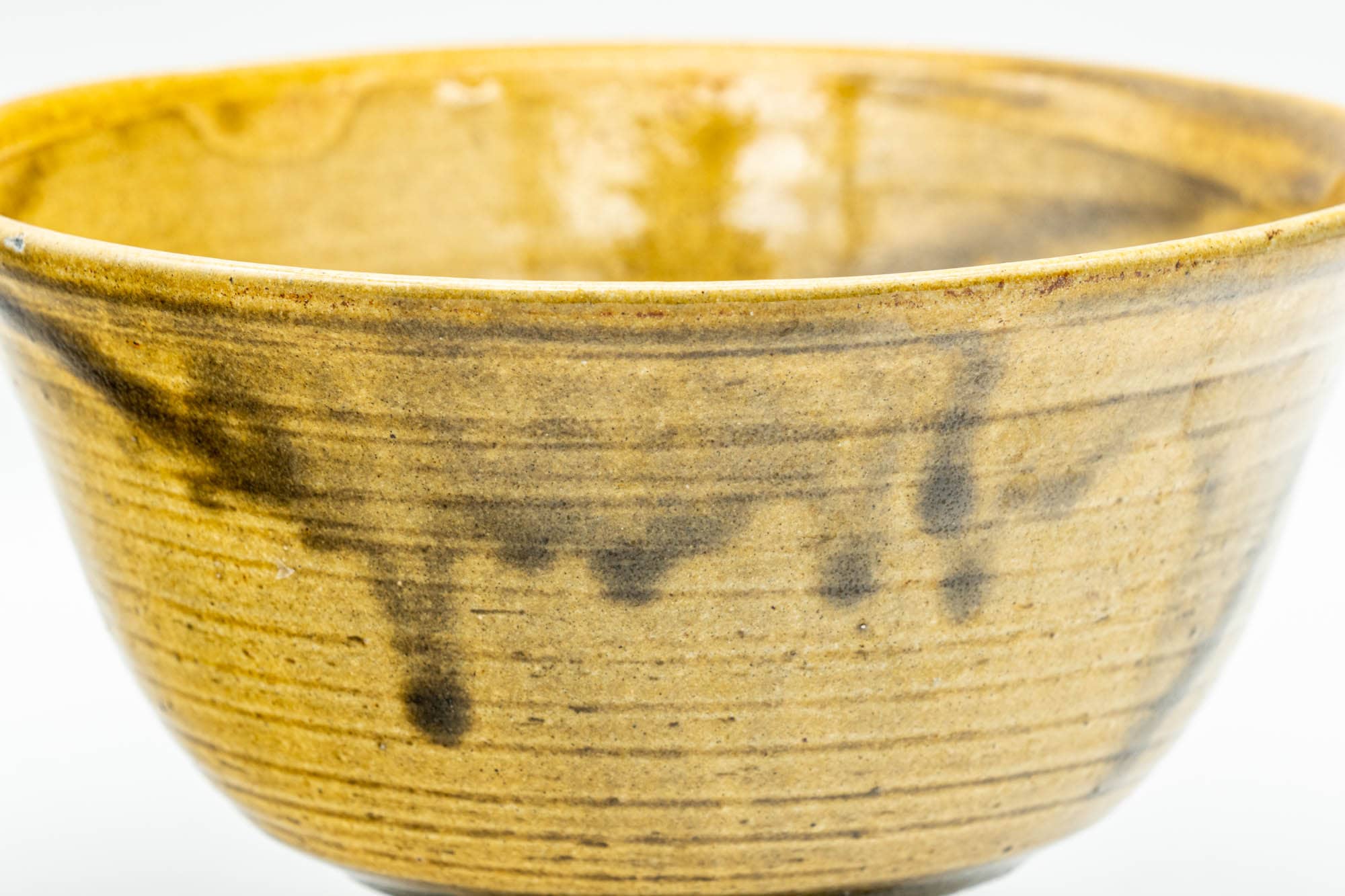 Japanese Matcha Bowl - Yellow Brown Drip-Glazed Hatazori-gata Chawan - 400ml