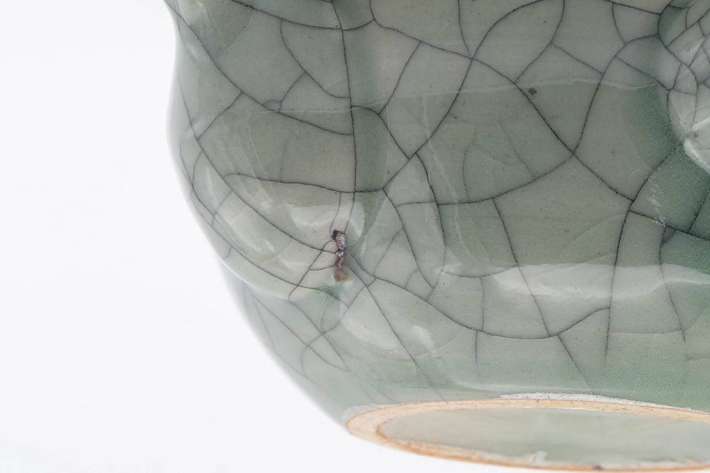 Japanese Kyusu - Golden Horse Green Celadon Glazed Obori Soma-yaki Porcelain Teapot - 200ml