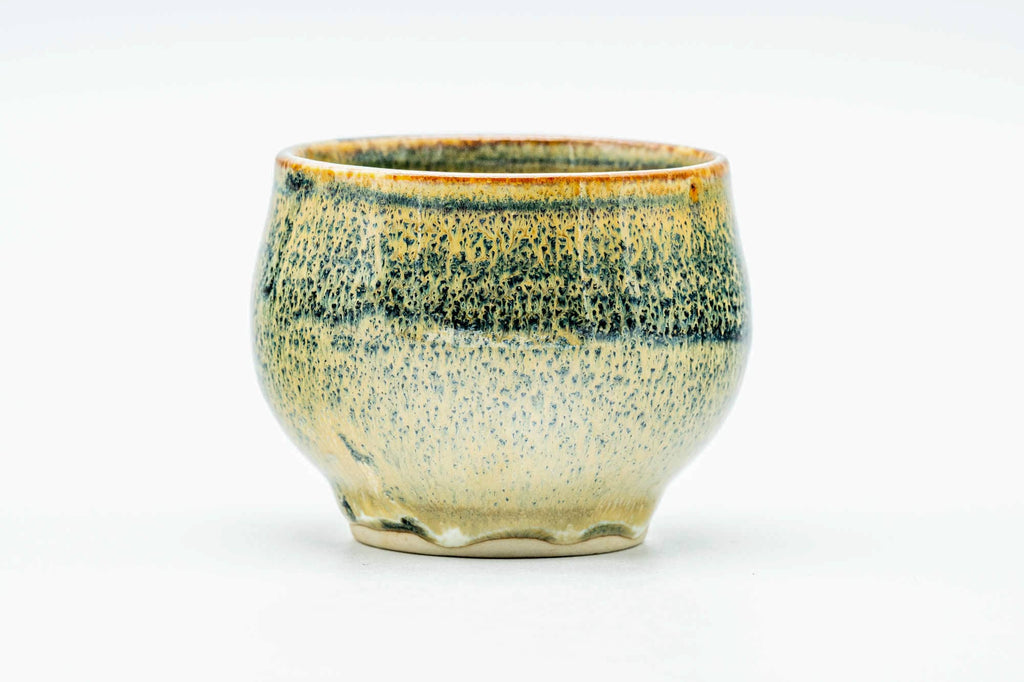 Japanese Teacup - Green Yellow Hare's Fur Drip-Glazed Yunomi - 100ml