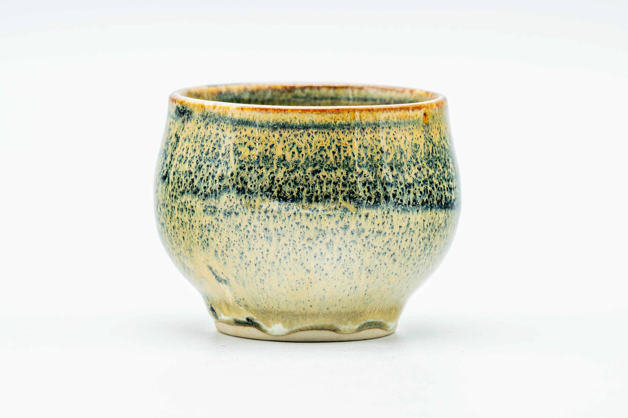 Japanese Teacup - Green Yellow Hare's Fur Drip-Glazed Yunomi - 100ml