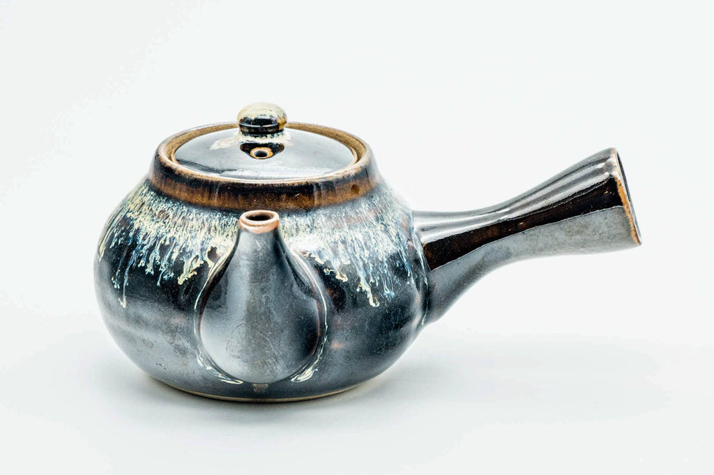 Japanese Kyusu - Jet Black Hare's Fur Drip-Glazed Ceramic Filter Teapot - 200ml