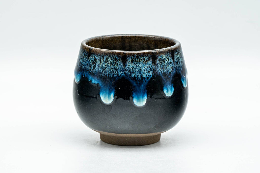 Japanese Teacup - Black and Blue Drip-Glazed Yunomi - 110ml