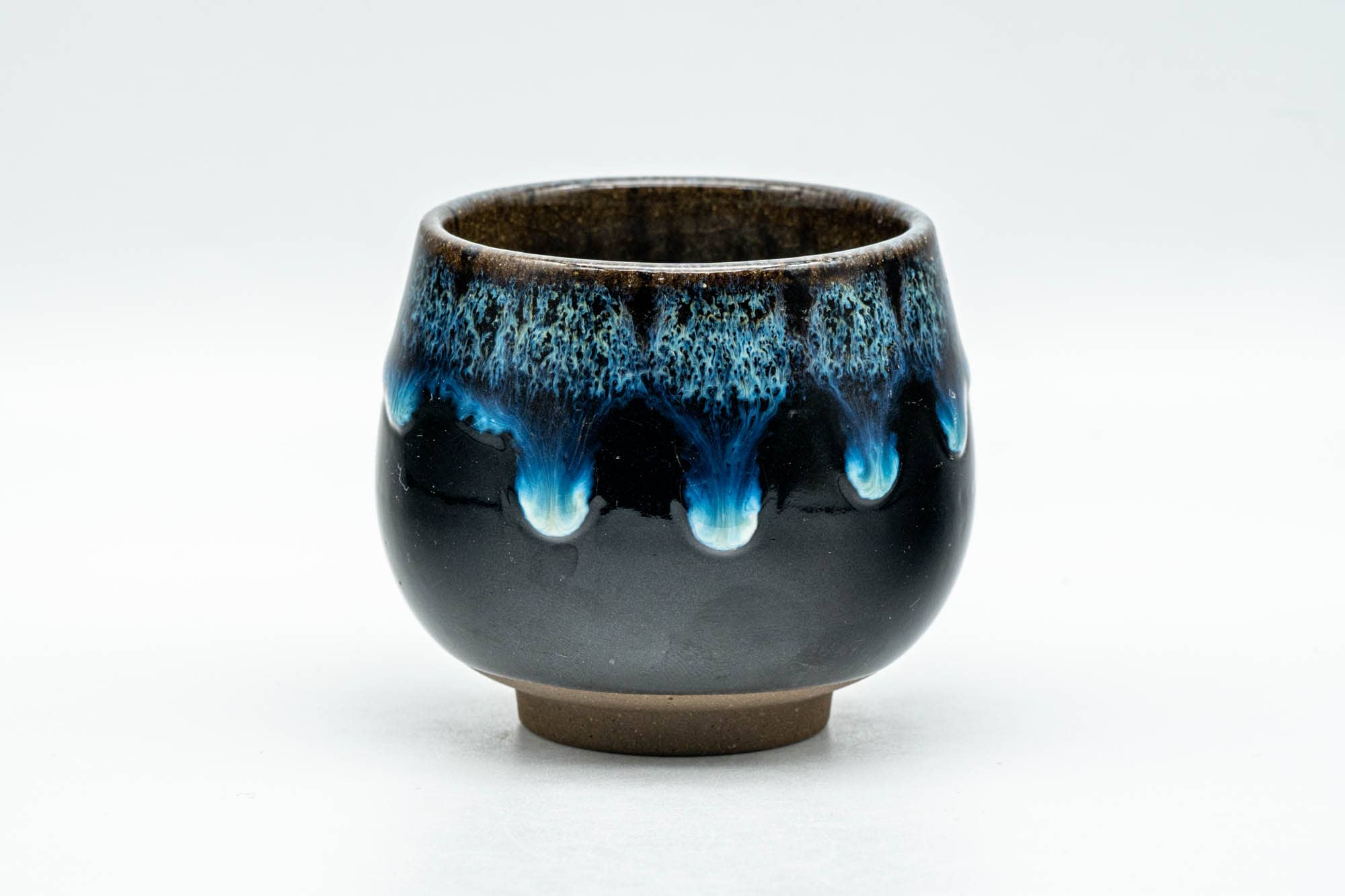 Japanese Teacup - Black and Blue Drip-Glazed Yunomi - 110ml