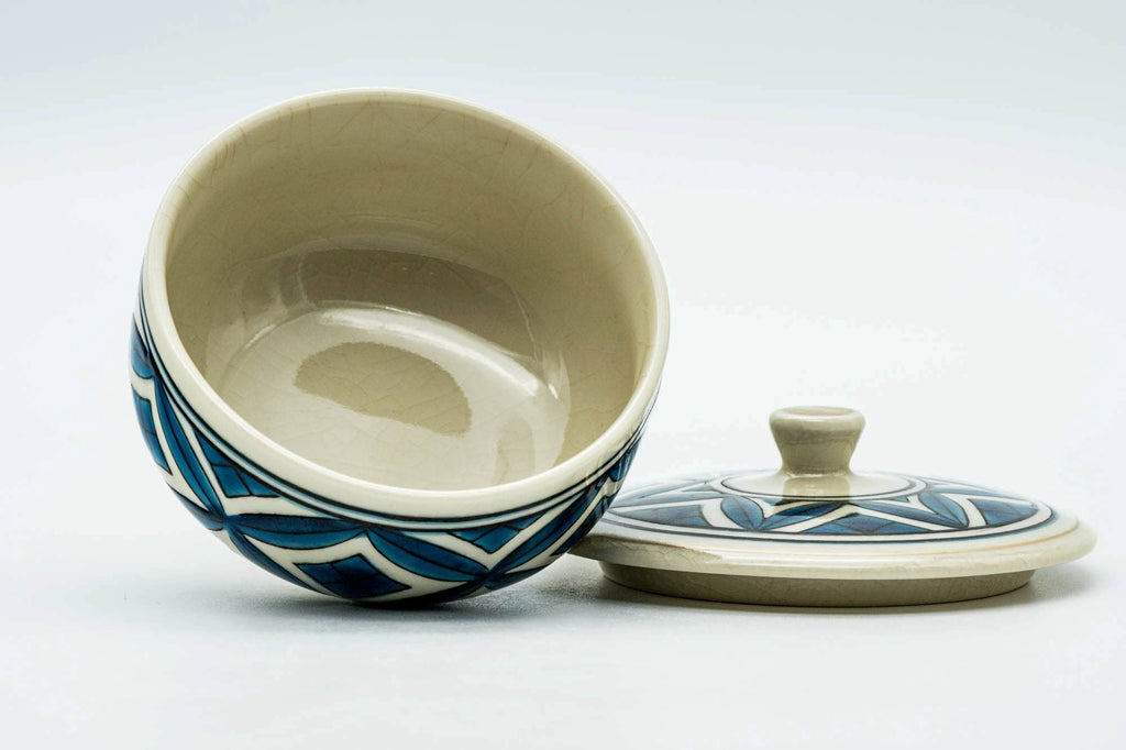 Japanese Teacup - Blue Geometric Kutani-yaki Lidded Yunomi - 130ml