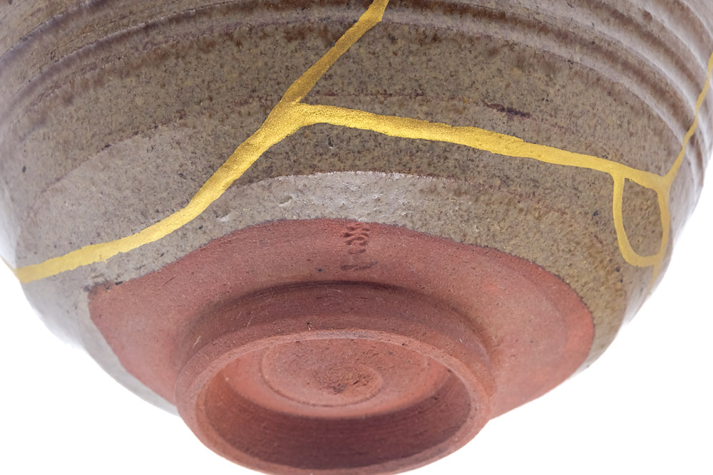 Japanese Matcha Bowl - Gold Black Urushi Kintsugi Drip-Glazed Chawan - 400ml