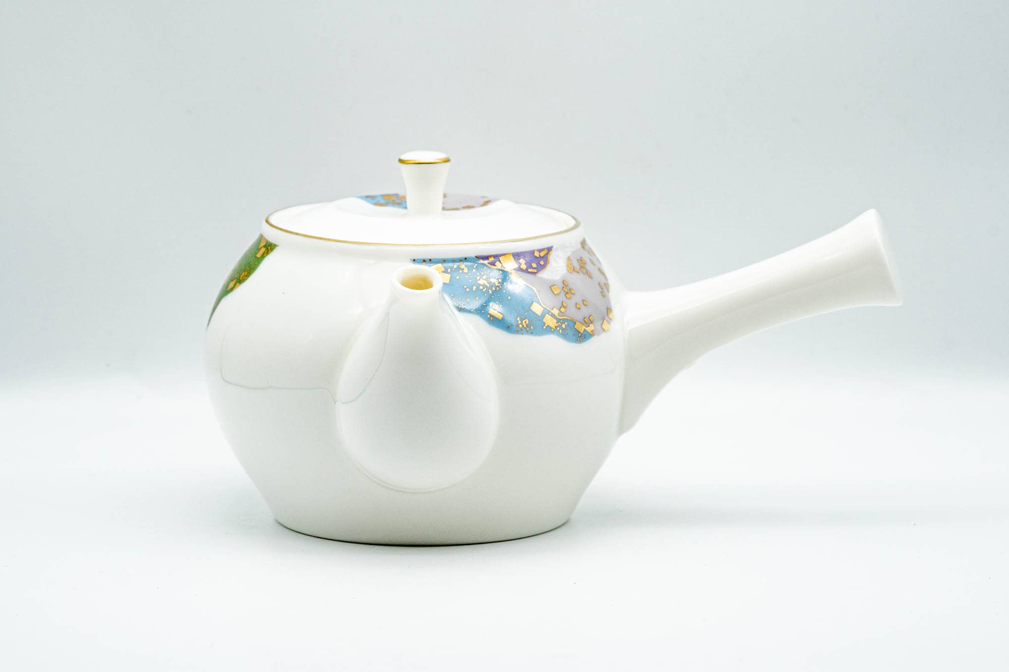 Japanese Kyusu - Wavy Decorated Porcelain Arita-yaki Debeso Teapot - 400ml
