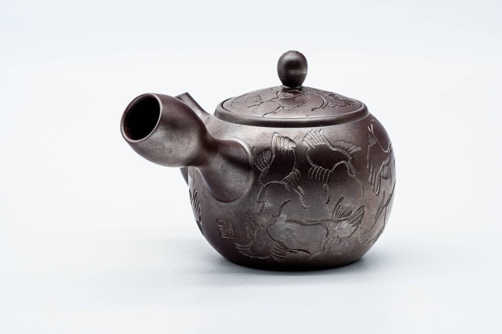 Japanese Kyusu - Engraved Birds Banko-yaki Ceramic Teapot - 150ml
