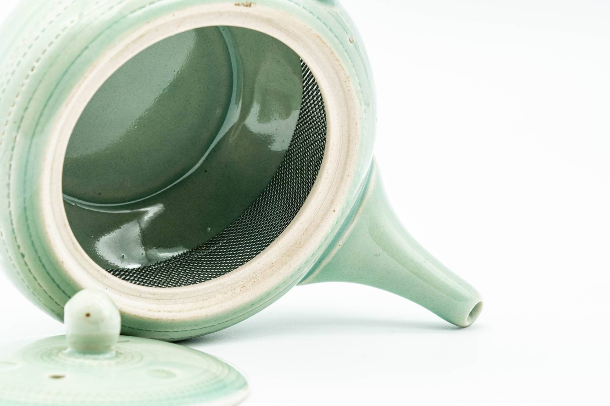 Japanese Kyusu - Mint Green Hiramaru-gata Obi-ami Teapot - 220ml
