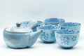 Japanese Tea Set - Floral Sky Blue Kyusu Teapot with 5 Yunomi Teacups