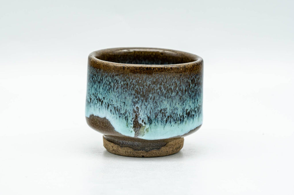 Japanese Teacups - Set of 4 Blue Hare's Fur Drip-Glazed Agano-yaki Guinomi - 35ml