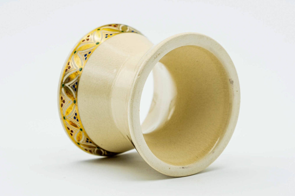 Japanese Futaoki - Beige Gold Geometric Patterned Ceramic Lid Rest