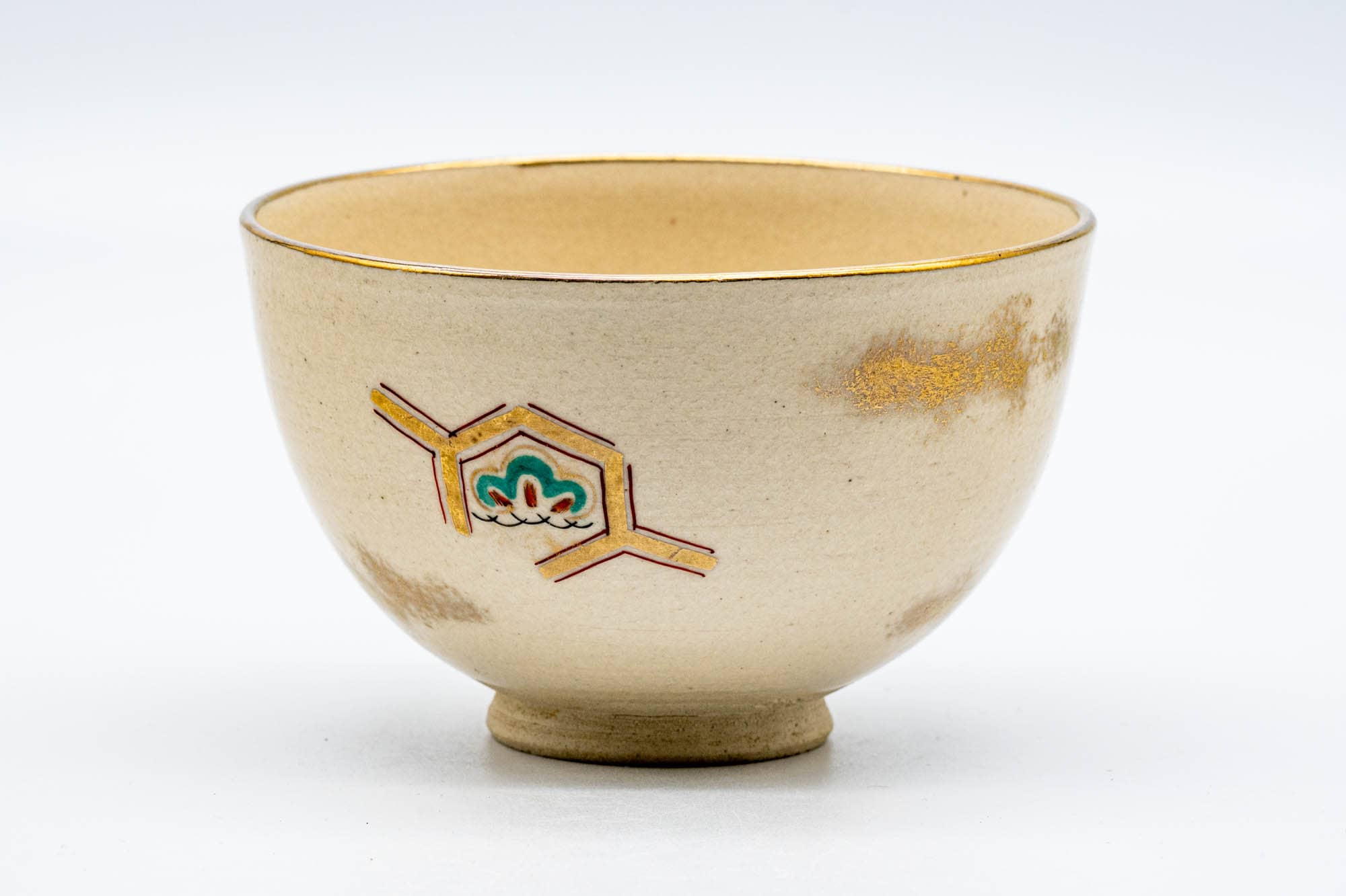 Japanese Matcha Bowl - Gold Geometric Origami Kyo-yaki Chawan - 250ml