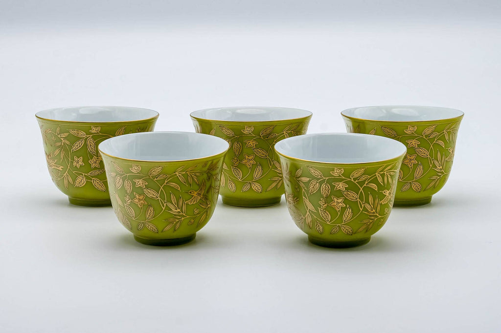 Japanese Teacups - Set of 5 Yellow Gold White Porcelain Arita-yaki Yunomi - 100ml
