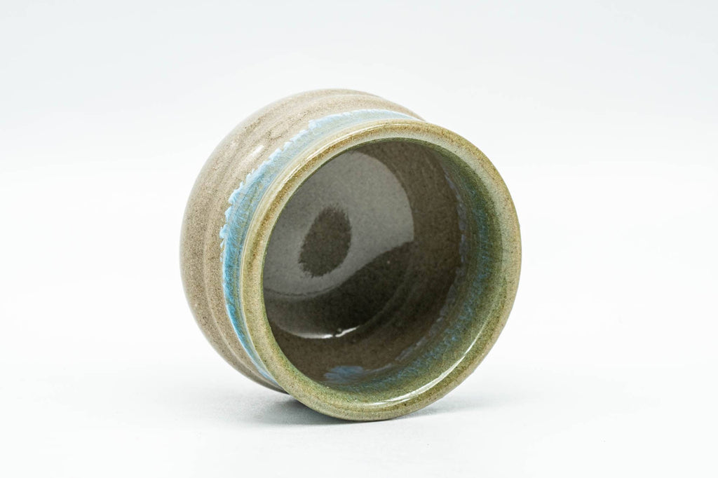 Japanese Teacup - Turquoise Glazed Agano-yaki Spiraling Guinomi - 45ml