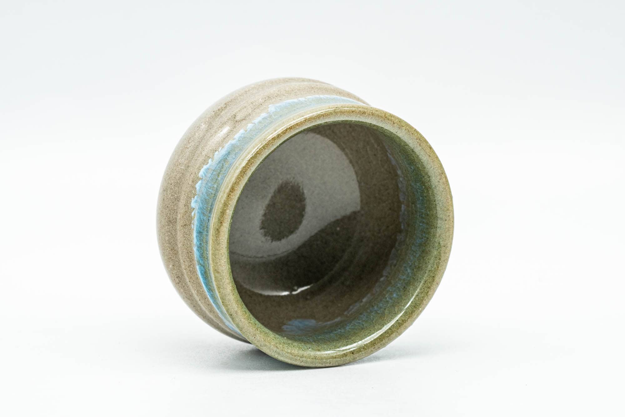 Japanese Teacup - Turquoise Glazed Agano-yaki Spiraling Guinomi - 45ml