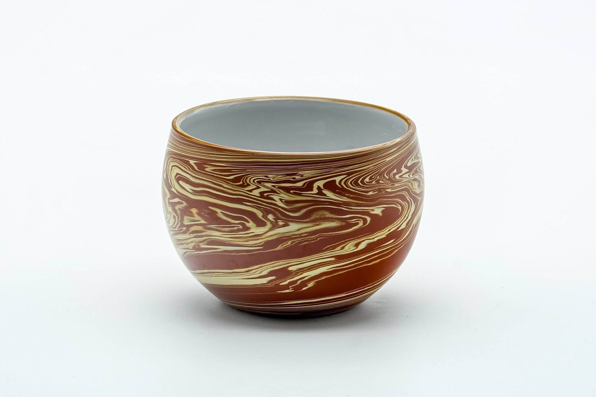 Japanese Teacup - Red Yellow Nerikomi White Inner-Glazed Tokoname-yaki Yunomi - 80ml