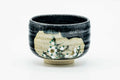 Japanese Matcha Bowl - Small Floral Black Metallic Glazed Chawan - 200ml