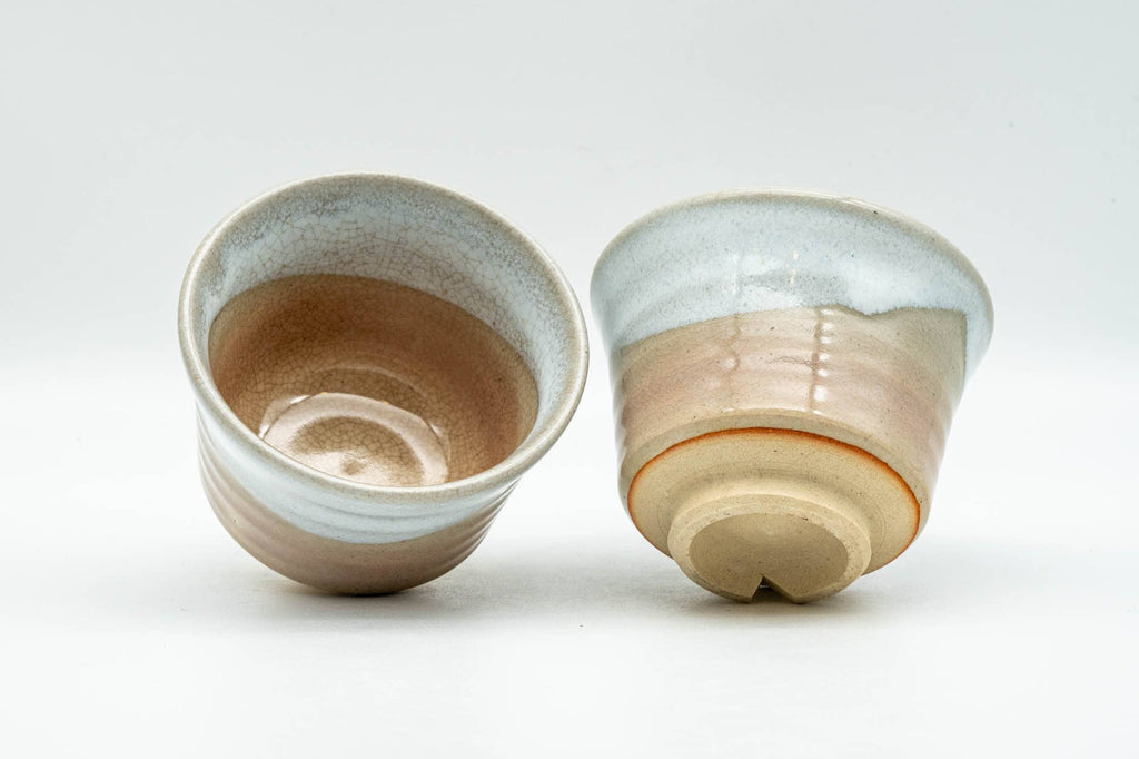 Japanese Teacups - Pair of Beige White Asagao-gata Hagi-yaki Yunomi - 100ml
