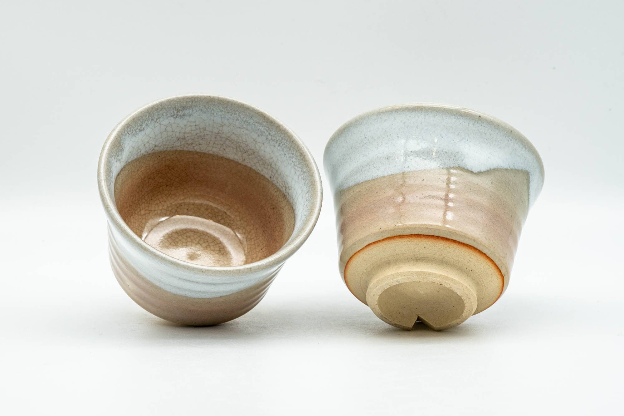 Japanese Teacups - Pair of Beige White Asagao-gata Hagi-yaki Yunomi - 100ml