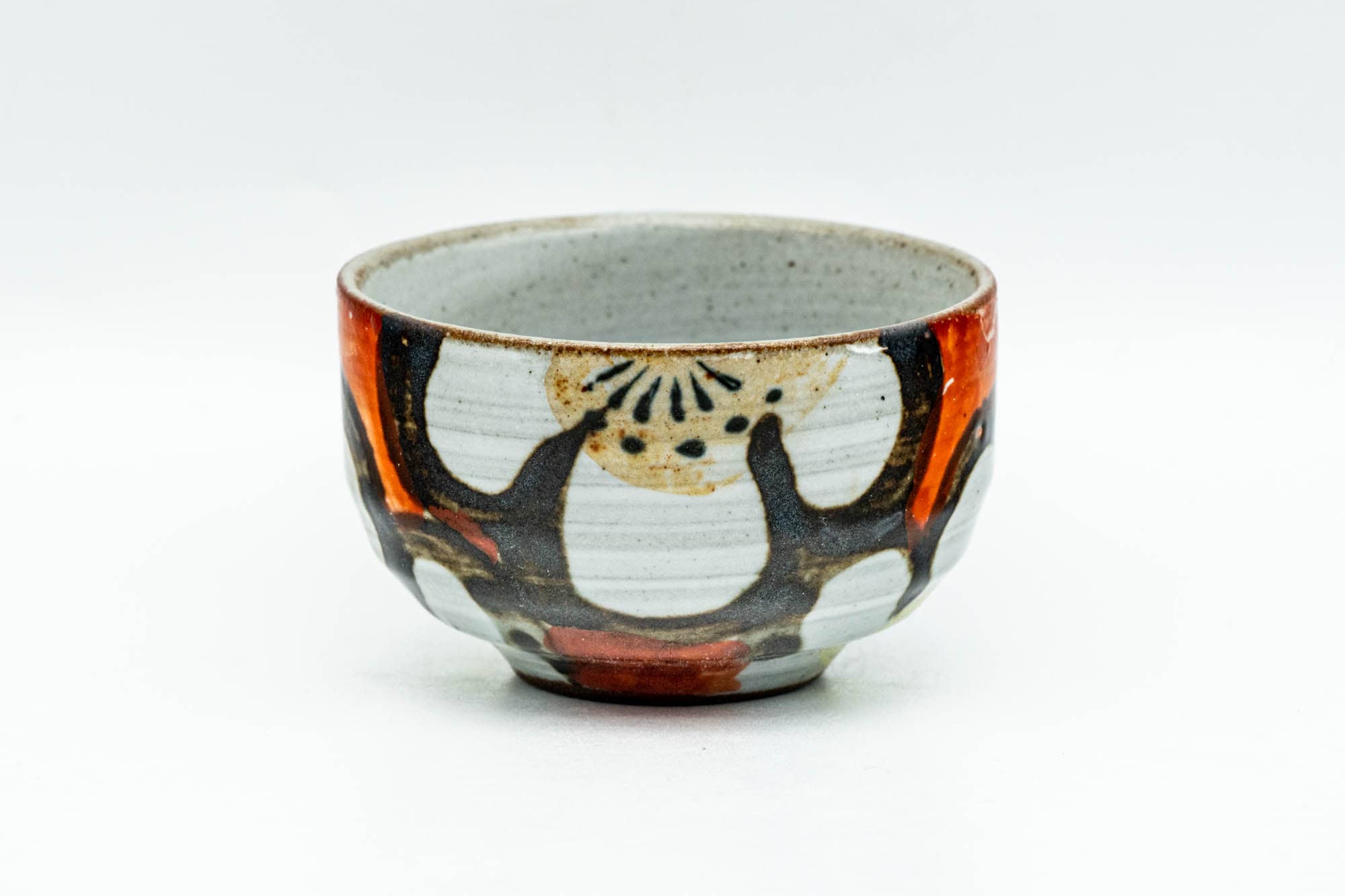 Japanese Teacup - Floral White Red Glazed Guinomi - 55ml