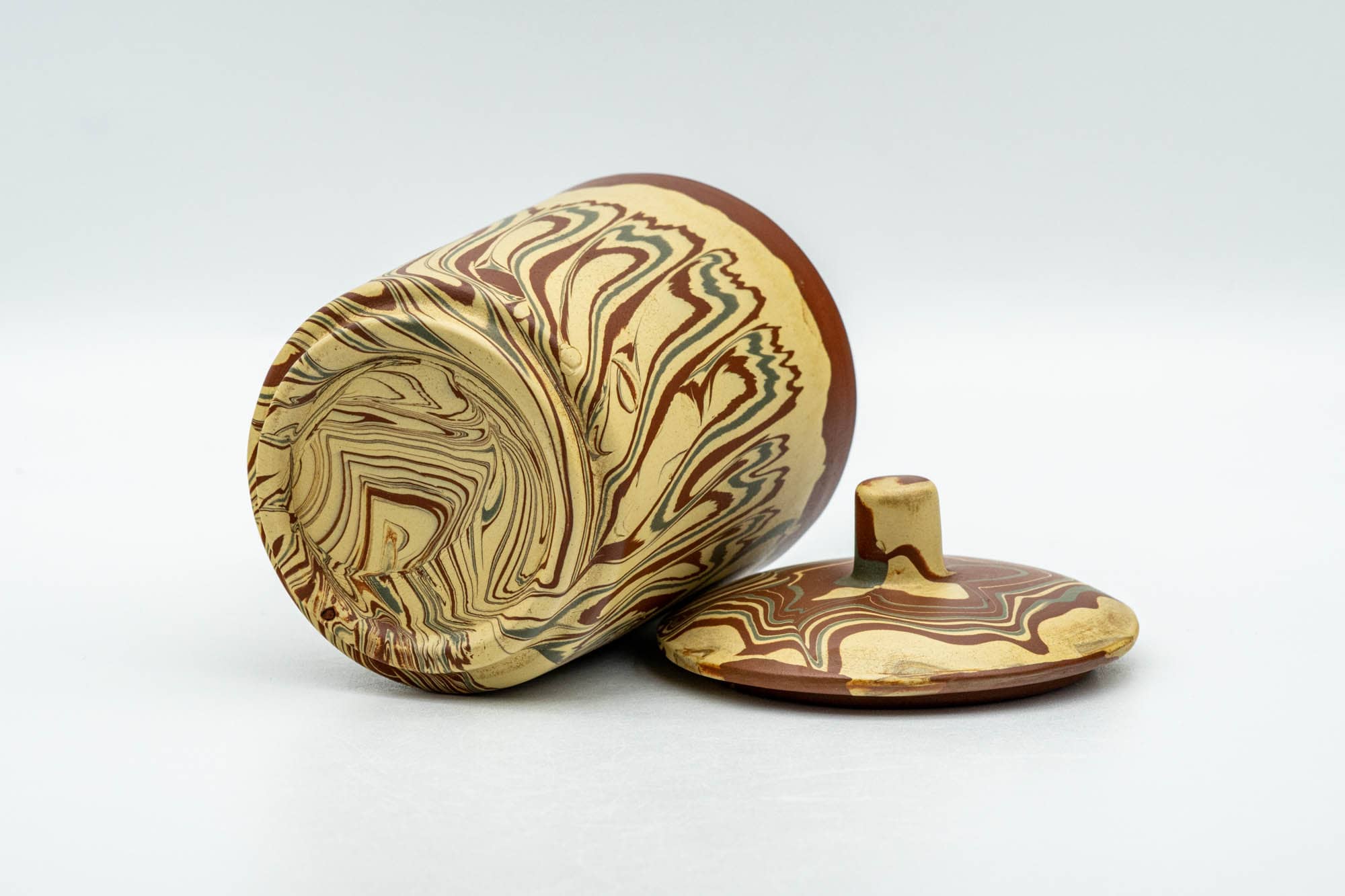 Japanese Teacup - Red Yellow Marbled Nerikomi Tokoname-yaki Lidded Yunomi - 150ml