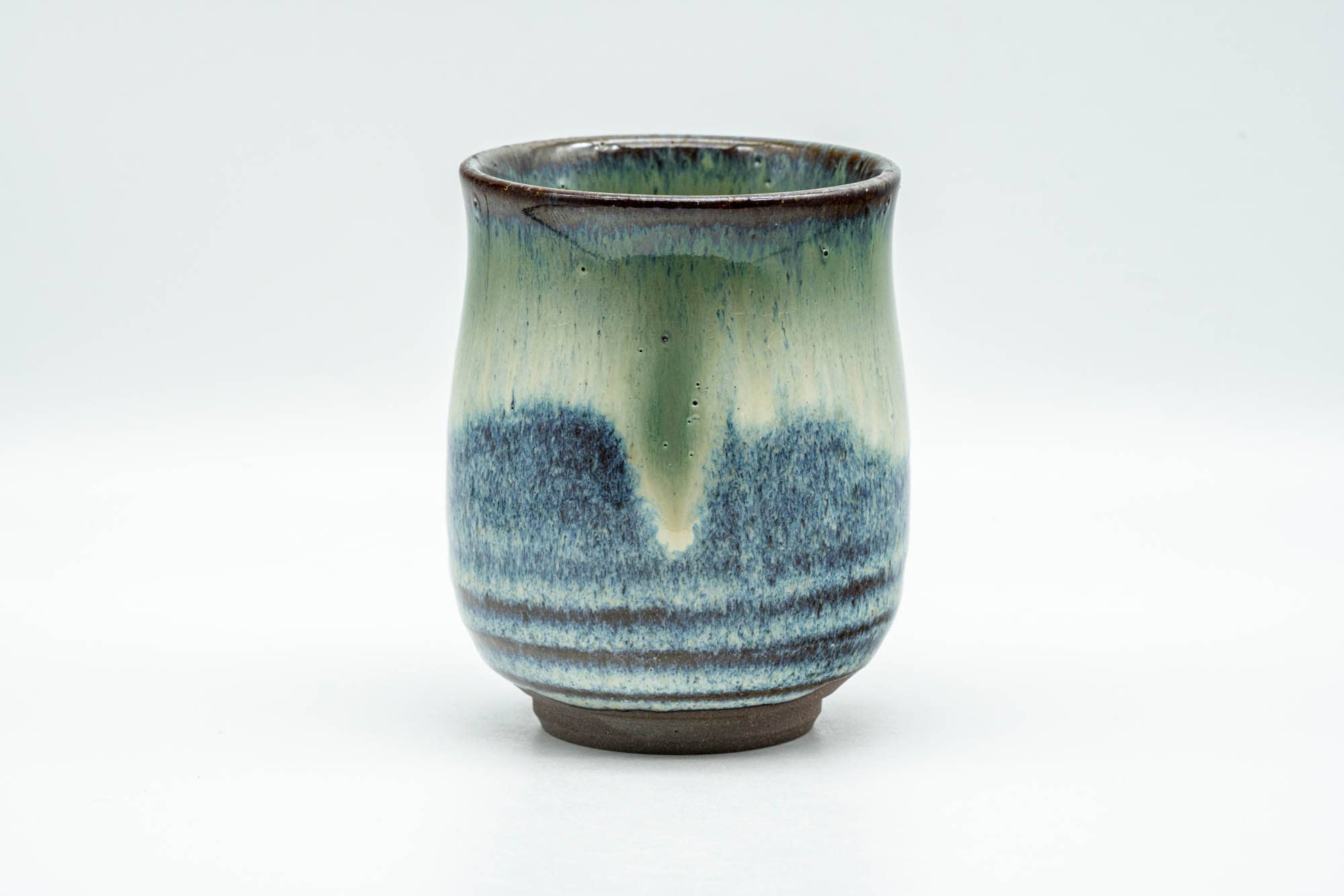 Japanese Teacup - Green White Hare's Fur Drip-Glazed Agano-yaki Yunomi - 175ml