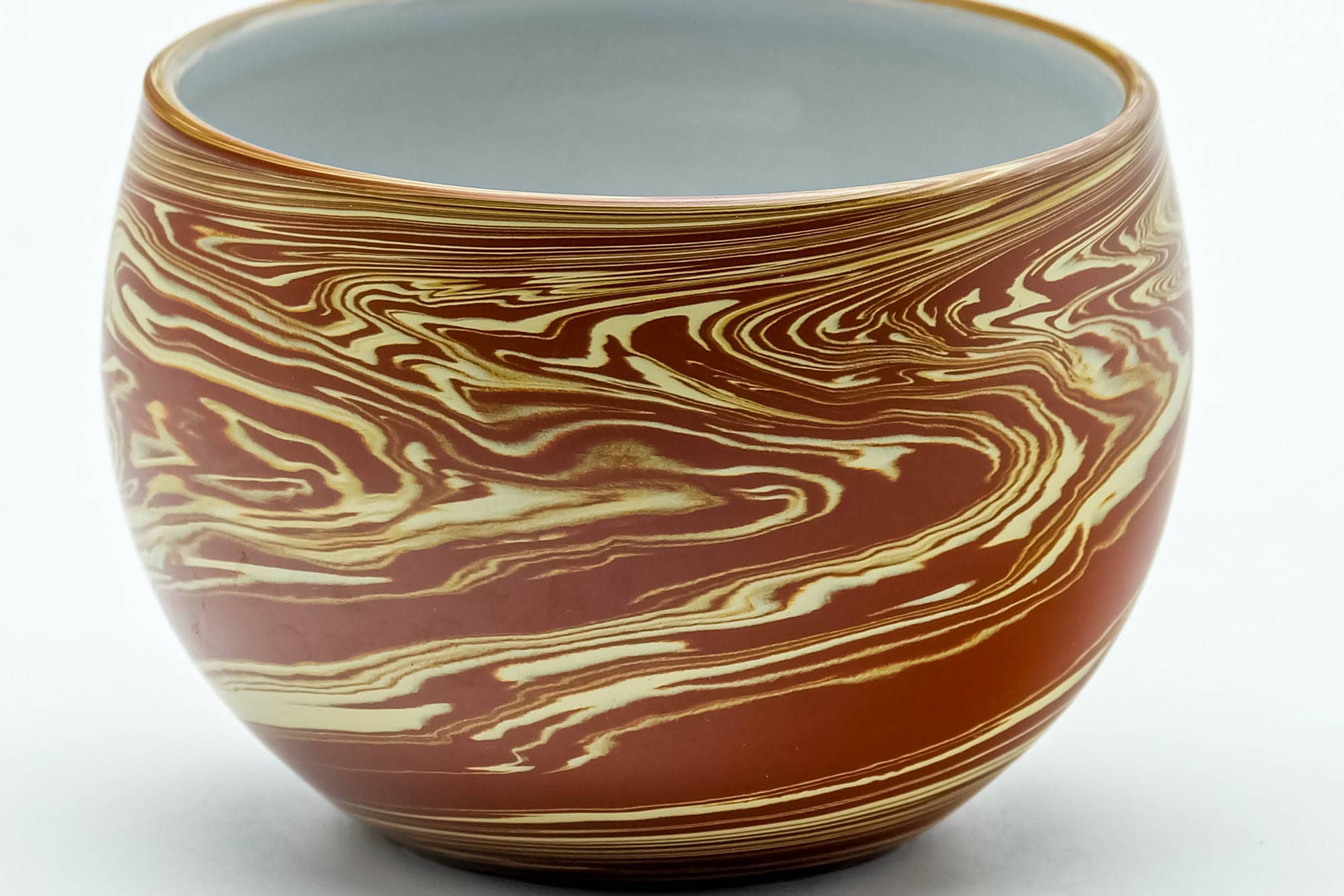 Japanese Teacup - Red Yellow Nerikomi White Inner-Glazed Tokoname-yaki Yunomi - 80ml