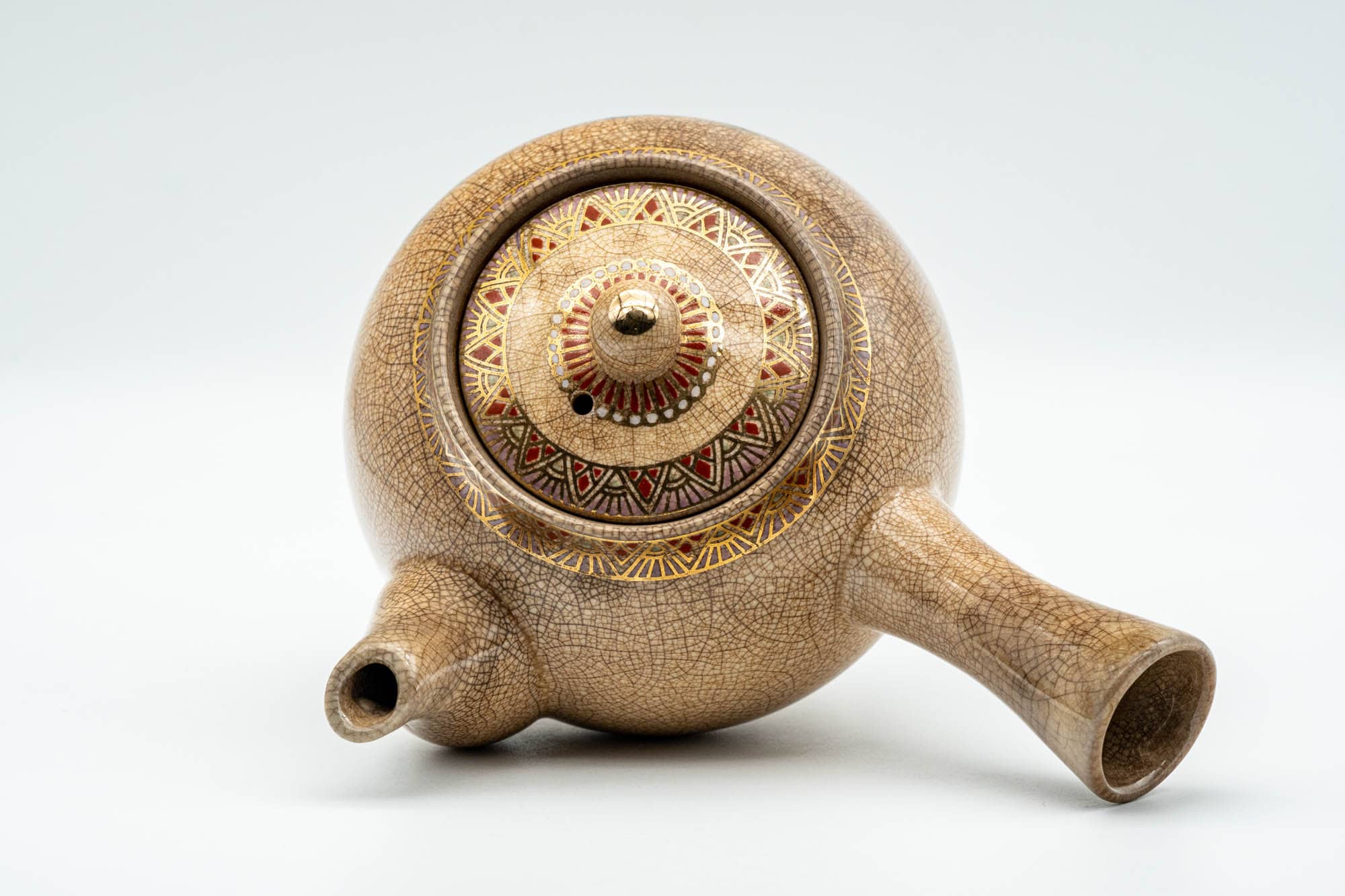 Japanese Kyusu - Weathered Beige Floral Bamboo Decorated Debeso Teapot - 270ml