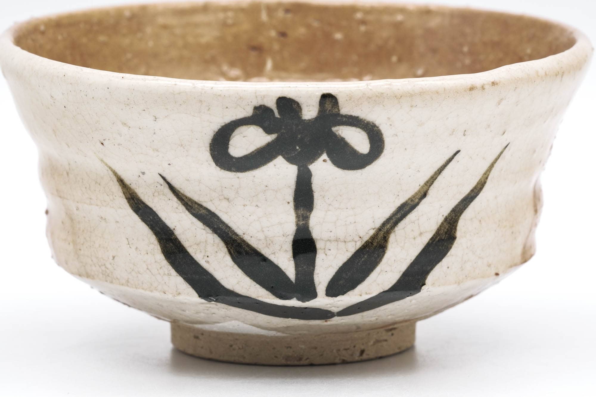 Japanese Matcha Bowl - Floral Beige White Glazed Chawan  - 300ml