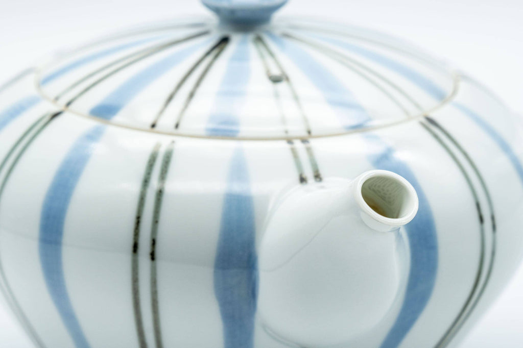 Japanese Kyusu - Blue Striped Arita-yaki Debeso Teapot - 300ml