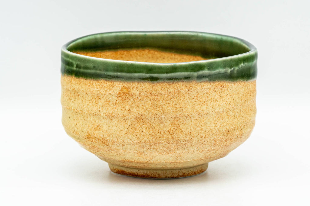Japanese Matcha Bowl - Beige Green Hantsutsu-gata Chawan - 450ml