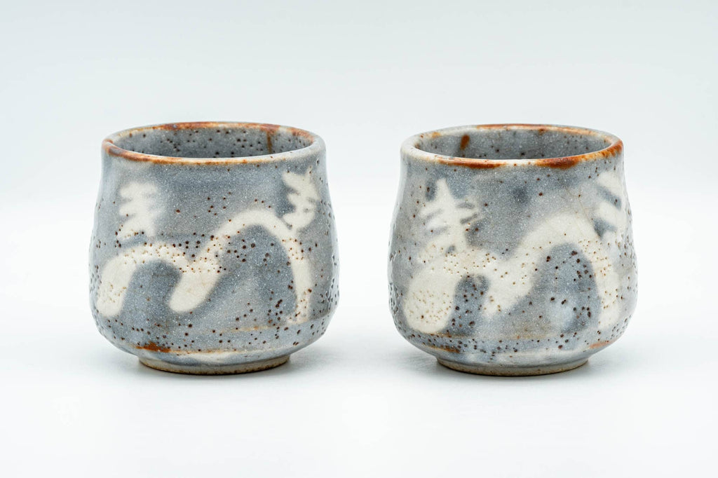 Japanese Teacups - Pair of Blue White Shino Glazed Yunomi - 150ml
