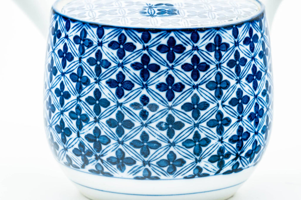 Japanese Kyusu - Blue Geometric Tessellated Arita-yaki Porcelain Teapot - 350ml