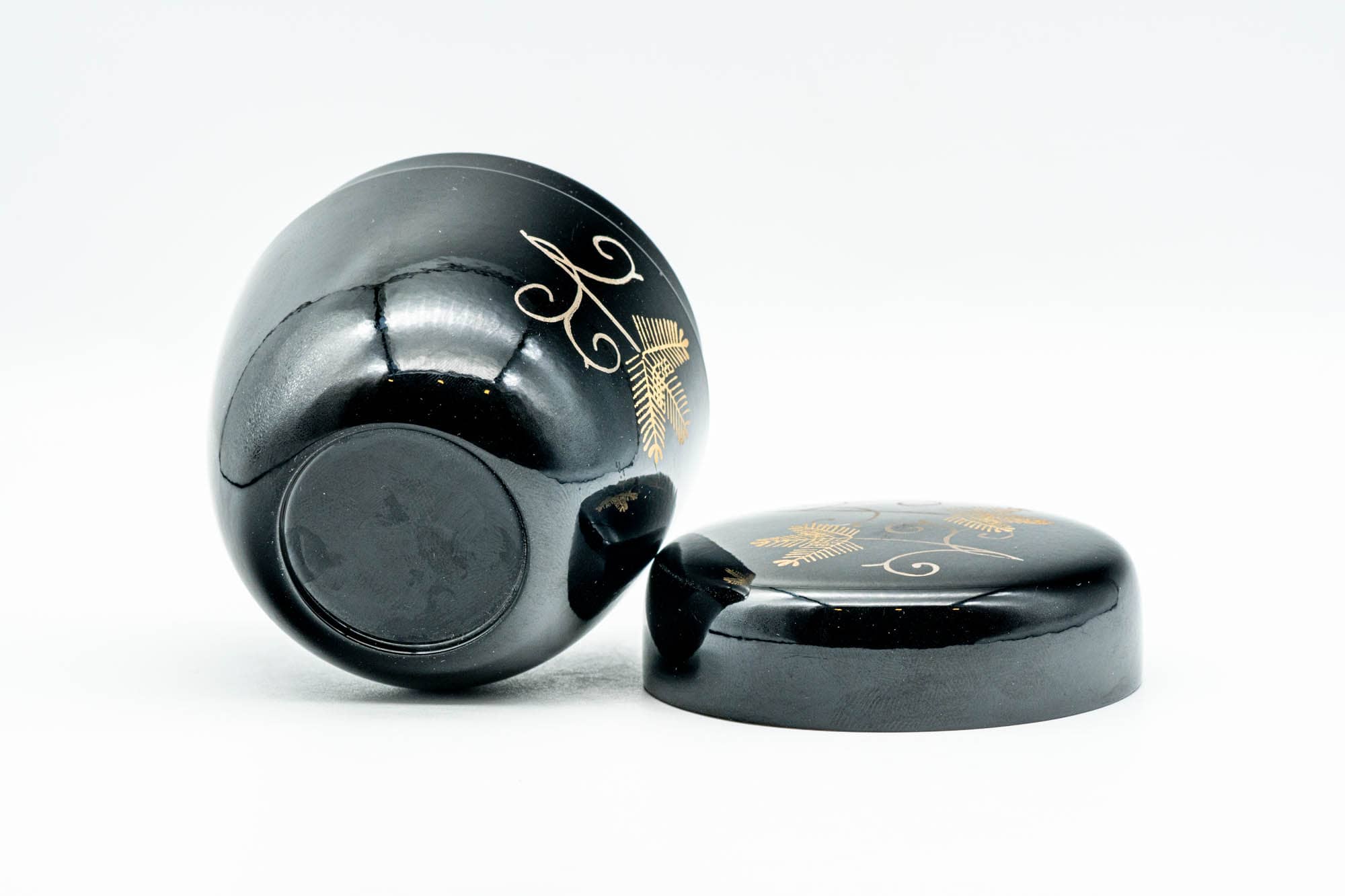 Japanese Natsume - Gold Floral Black Lacquer Matcha Tea Caddy - 80ml