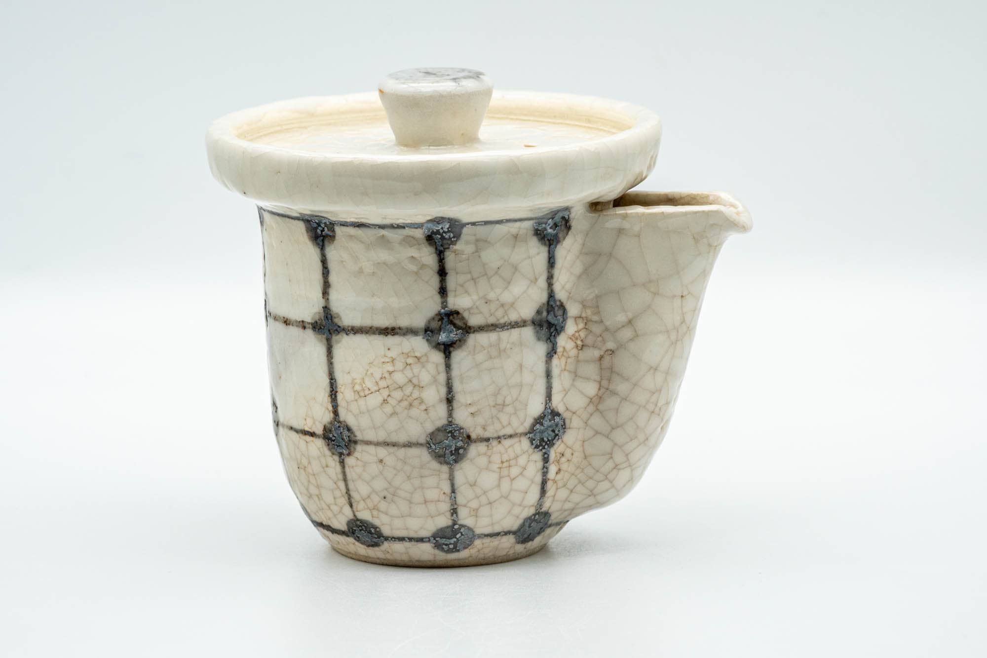 Japanese Houhin - Large Checkered White Crazed Glazed Do-ake Teapot - 220ml
