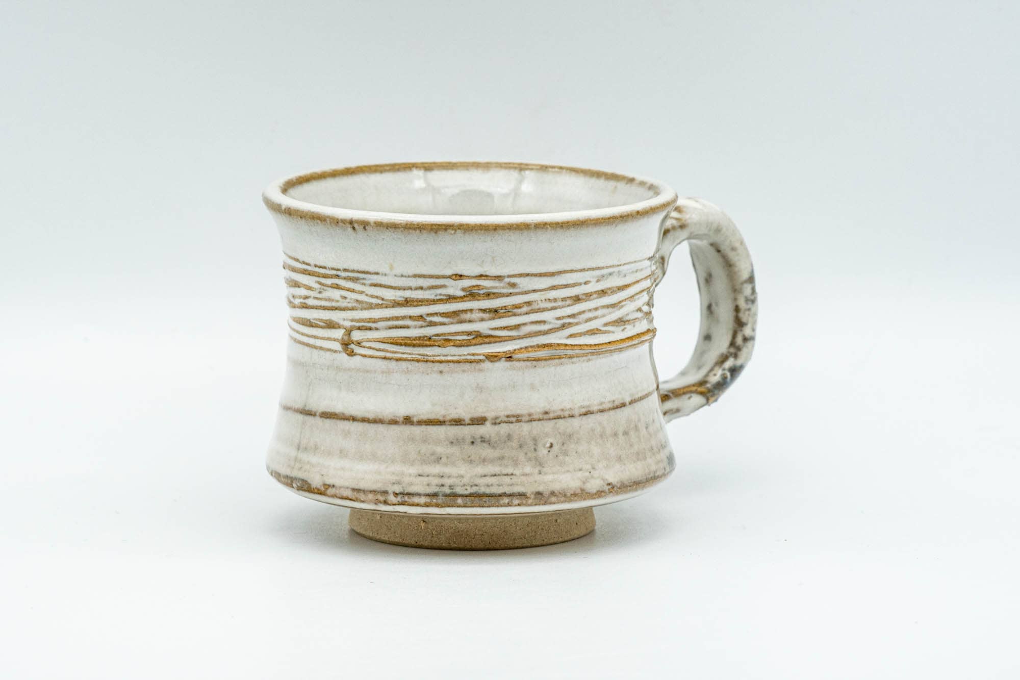 Japanese Teacup - Carved Exterior White Glazed Rear-Handled Ushirode Yunomi - 110ml