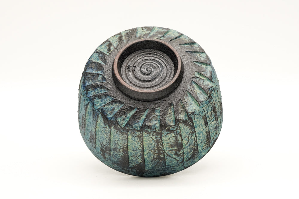 Faceted Blue-Green Kiyomizu-yaki Chawan