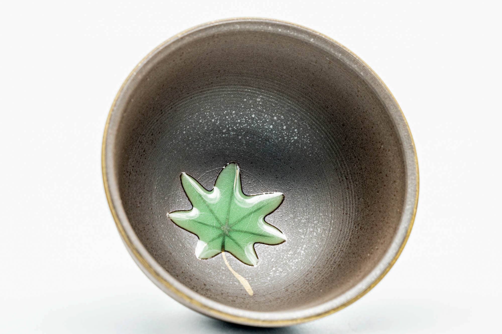 Japanese Teacups - Pair of Green Leaf Decorated Guinomi - 45ml