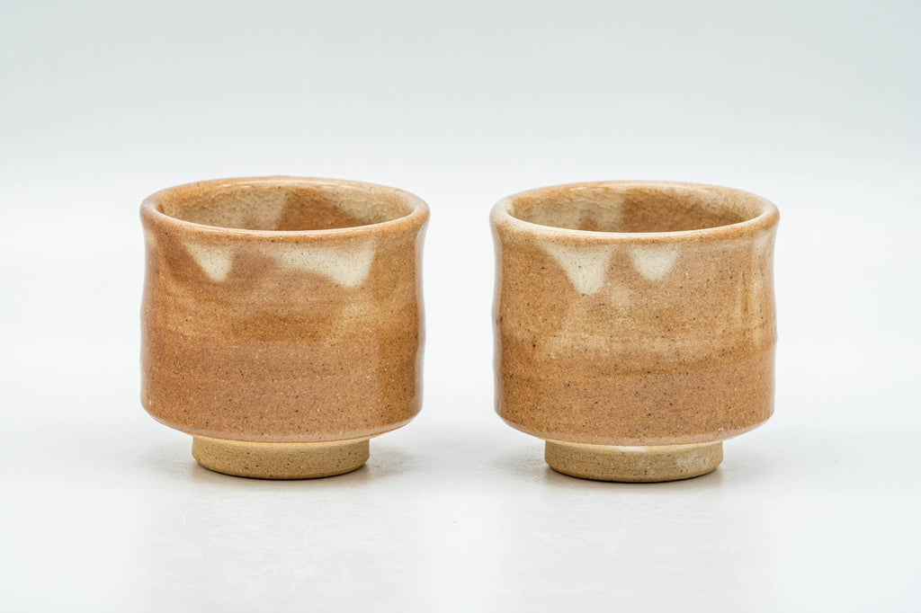 Japanese Teacups - Pair of Milky Beige Drip-Glazed Hagi-yaki Guinomi - 50ml