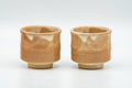 Japanese Teacups - Pair of Milky Beige Drip-Glazed Hagi-yaki Guinomi - 50ml