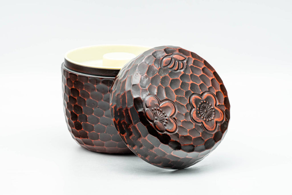Japanese Chazutsu - Burgundy Plum Blossoms Plastic Tea Canister - 200ml