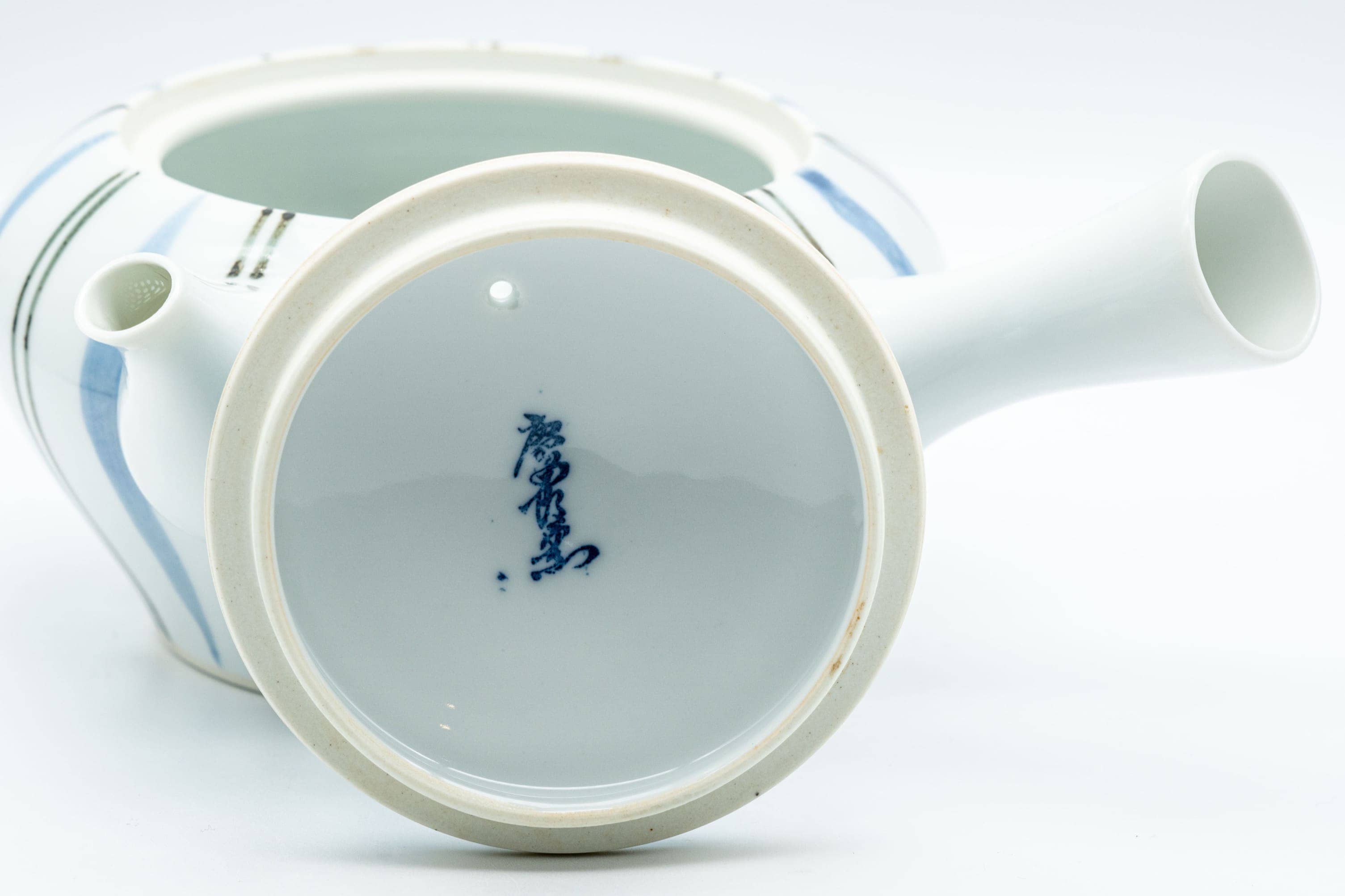 Japanese Kyusu - Blue Striped Arita-yaki Debeso Teapot - 300ml