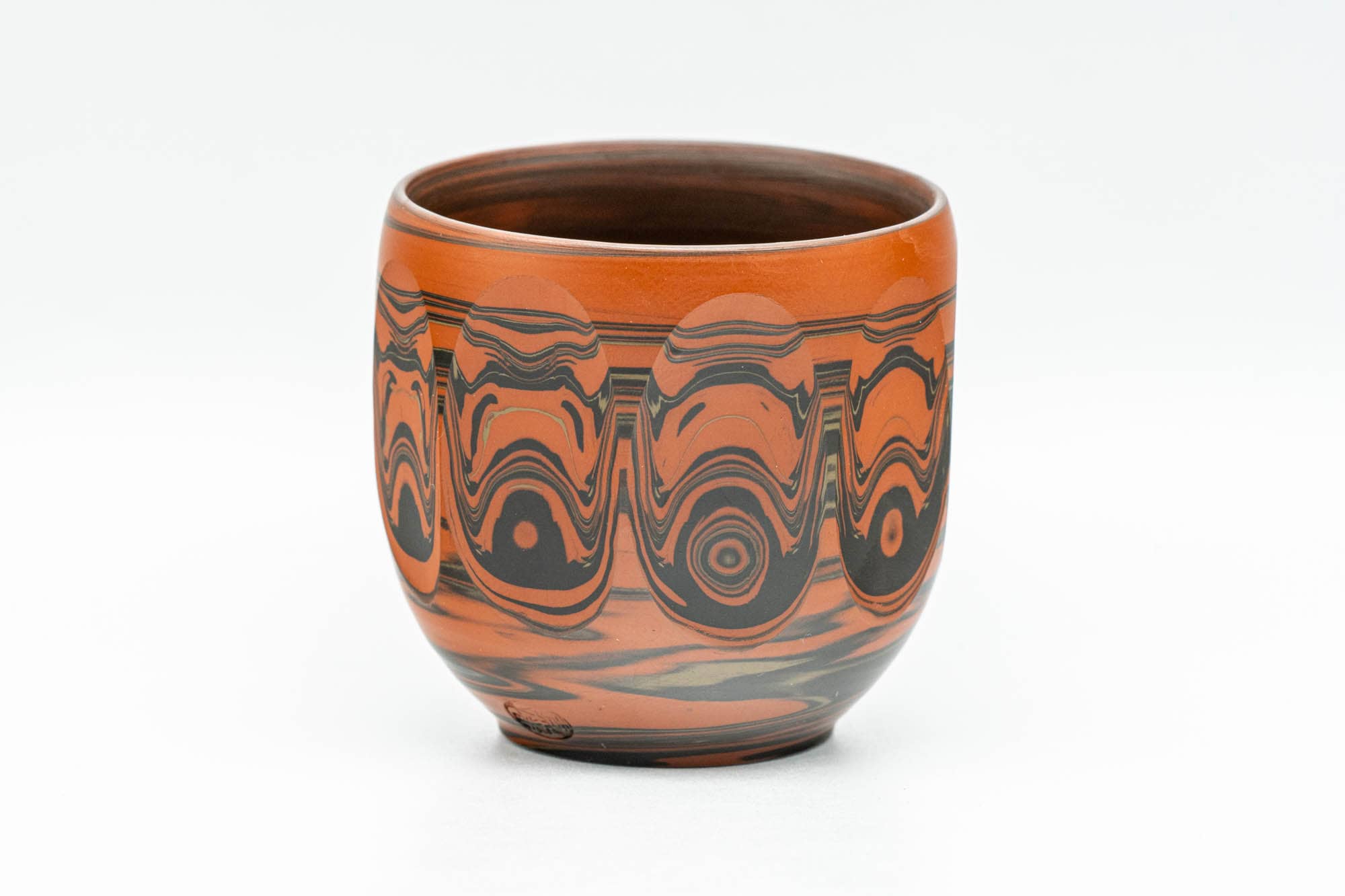 Japanese Teacup - 谷川黙山 Tanikawa Mokuzan - Faceted Red Nerikomi Tokoname-yaki Yunomi - 85ml
