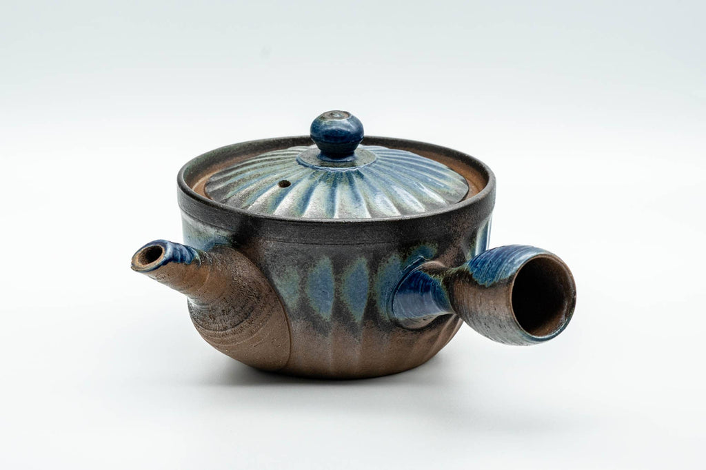 Japanese Kyusu - Blue Brown Wavy Body Nozomi Teapot - 225ml