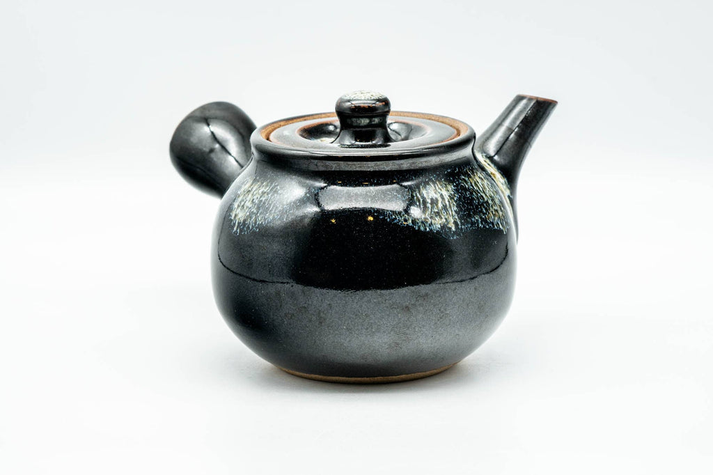 Japanese Kyusu - Jet Black Hare's Fur Drip-Glazed Do-ake Ceramic Filter Teapot - 340ml