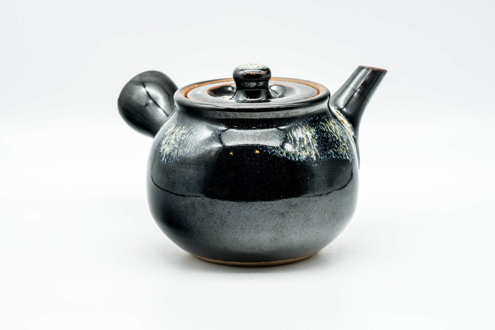 Japanese Kyusu - Jet Black Hare's Fur Drip-Glazed Do-ake Ceramic Filter Teapot - 340ml