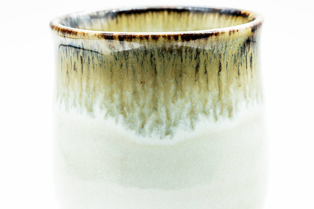 Japanese Teacup - White Beige Hare's Fur Drip-Glazed Yunomi - 170ml